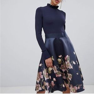 TED BAKER Seema Arboretum Knitted Bodice Midi Dress